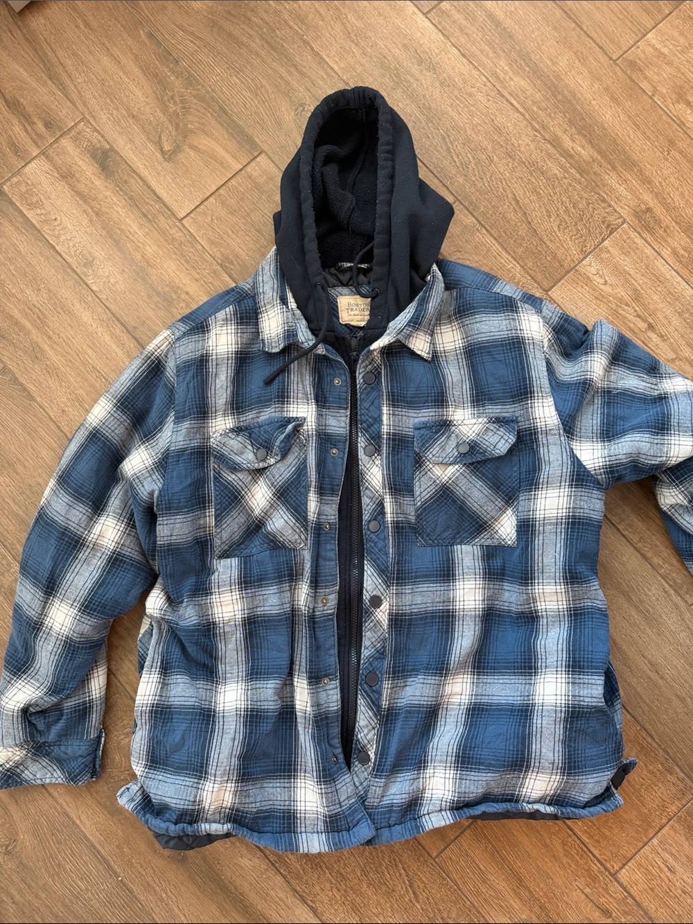 Boston Traders Blue & White Plaid Hooded Shirt Jacket